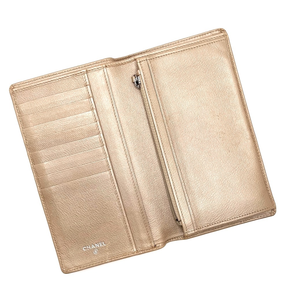 Authentic CHANEL CC Champagne Beige Leather Bifold Long Wallet - Picture 4 of 13